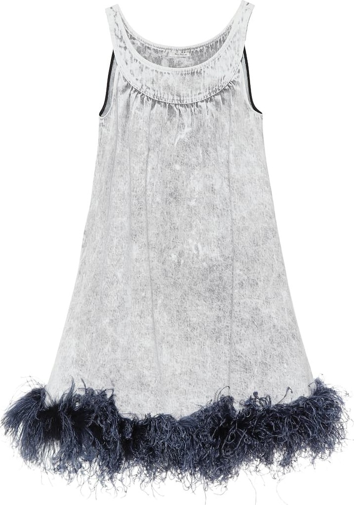 Miu Miu Feather-trimmed denim dress