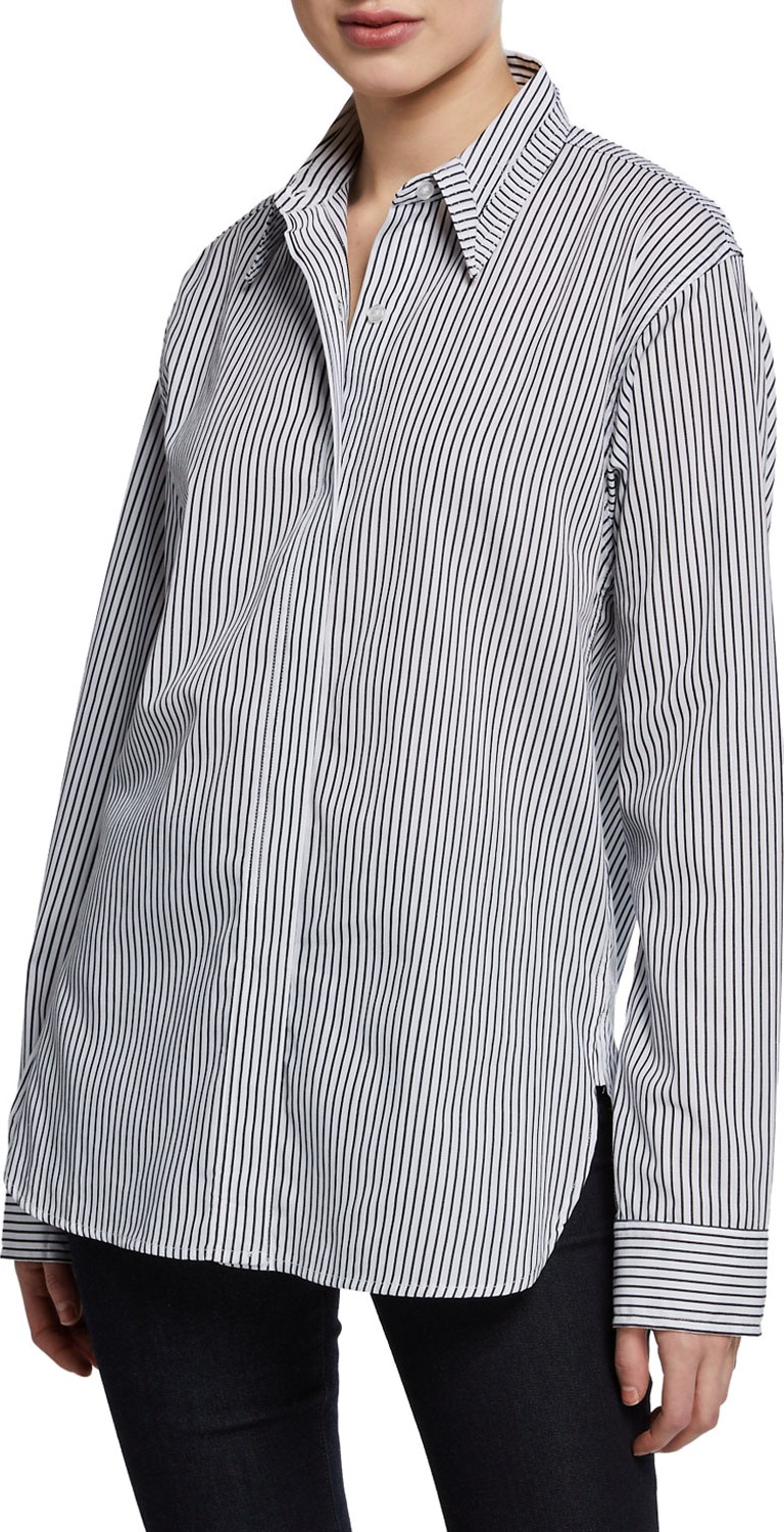 KENDALL + KYLIE Striped Oversized Poplin Shirt with Cutout Yolk