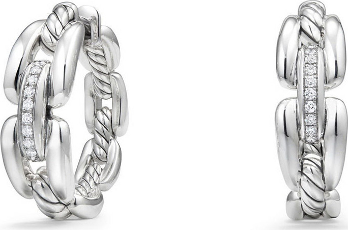 David Yurman Wellesley Sterling Silver Small Hoop Earrings with Diamonds