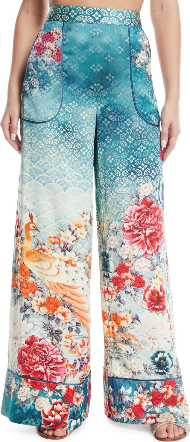 Camilla Cuffed Floral-Print Silk Lounge Pants
