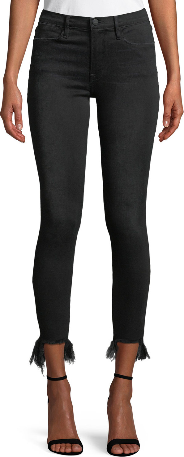 FRAME DENIM Le High Skinny Stiletto Jeans w/ Frayed Hem