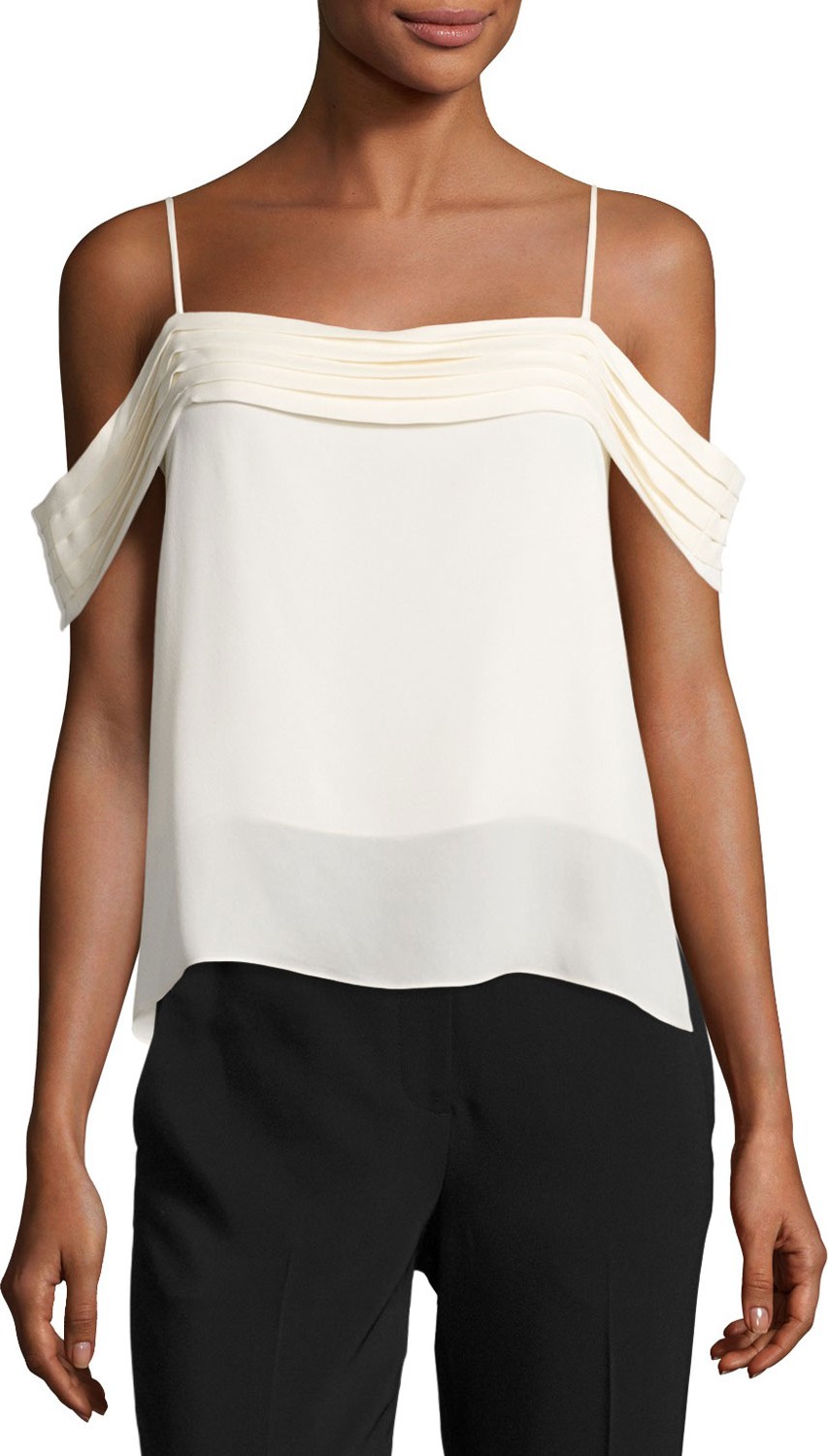 T By Alexander Wang Cold-Shoulder Silk Georgette Top