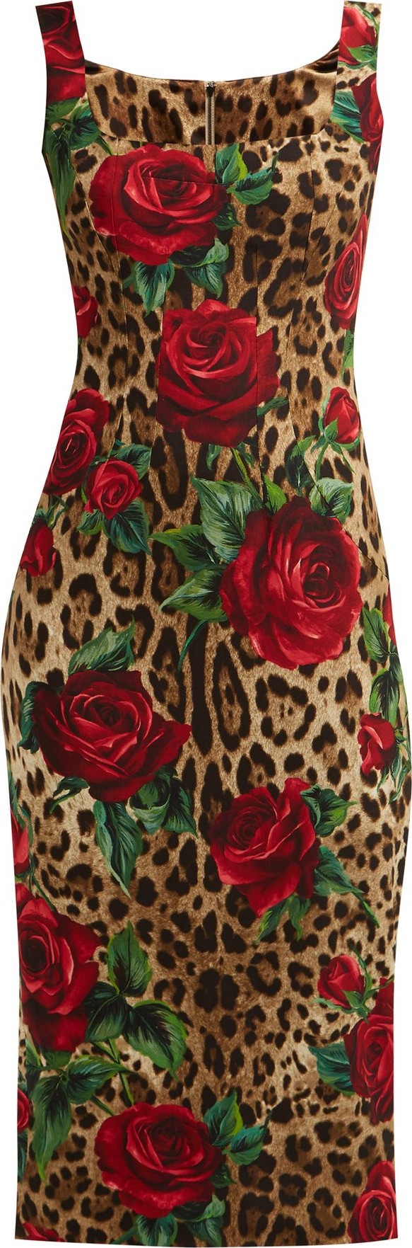 Dolce & Gabbana Leopard and rose-print cady dress