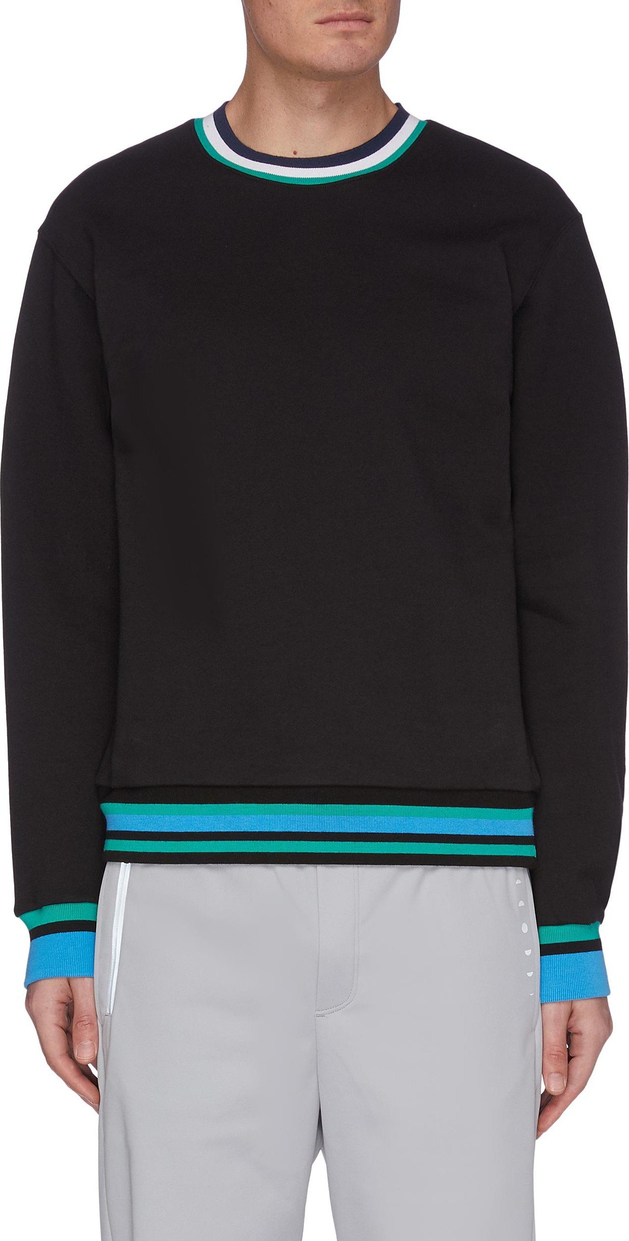 Particle Fever Contrast stripe crewneck fleece sweatshirt