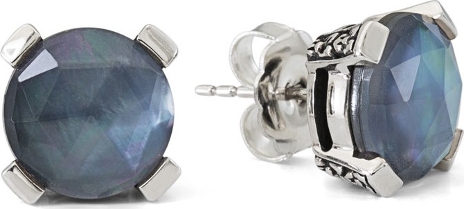 Stephen Dweck Engraved Flower Stud Earrings in Midnight Triplet