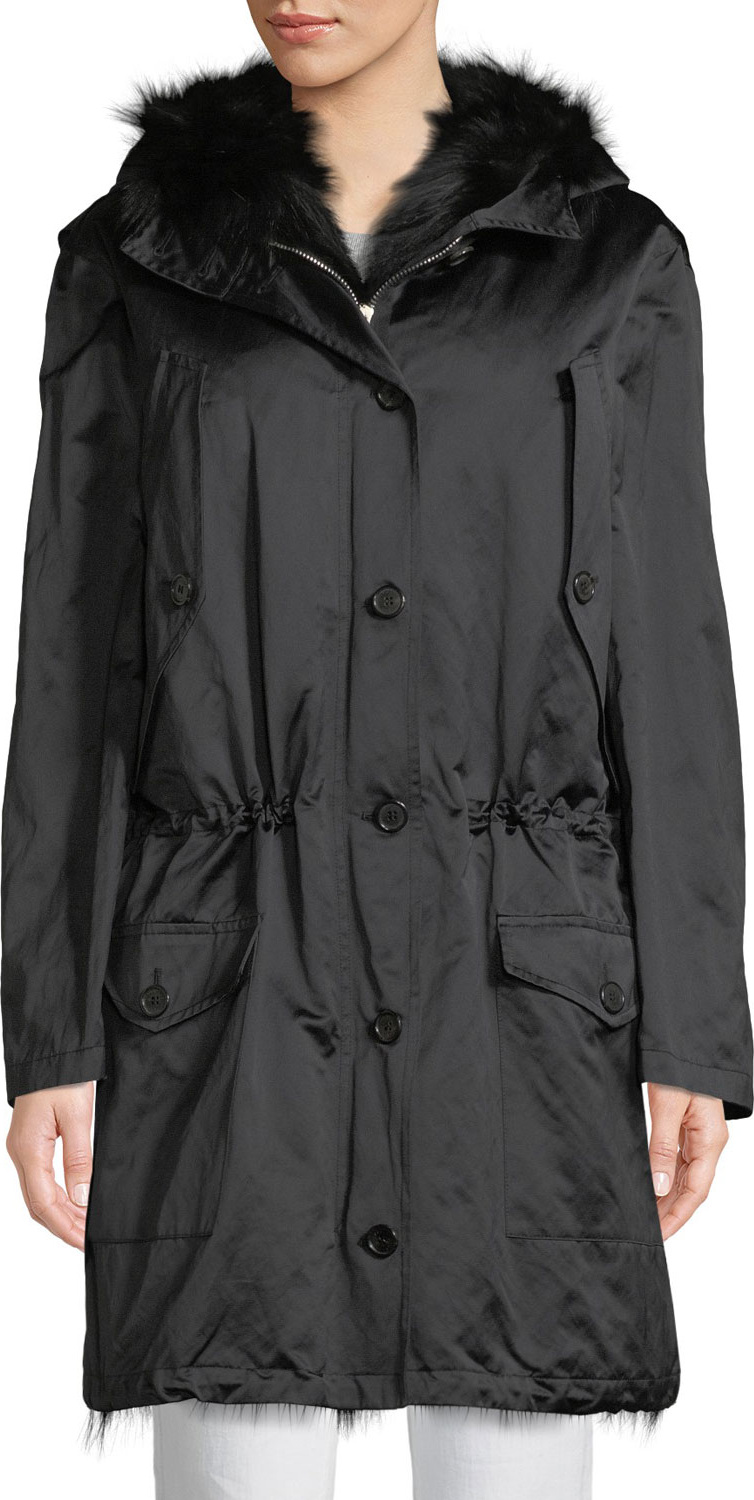Michael Kors Button-Front Anorak Jacket W/Fur Hood