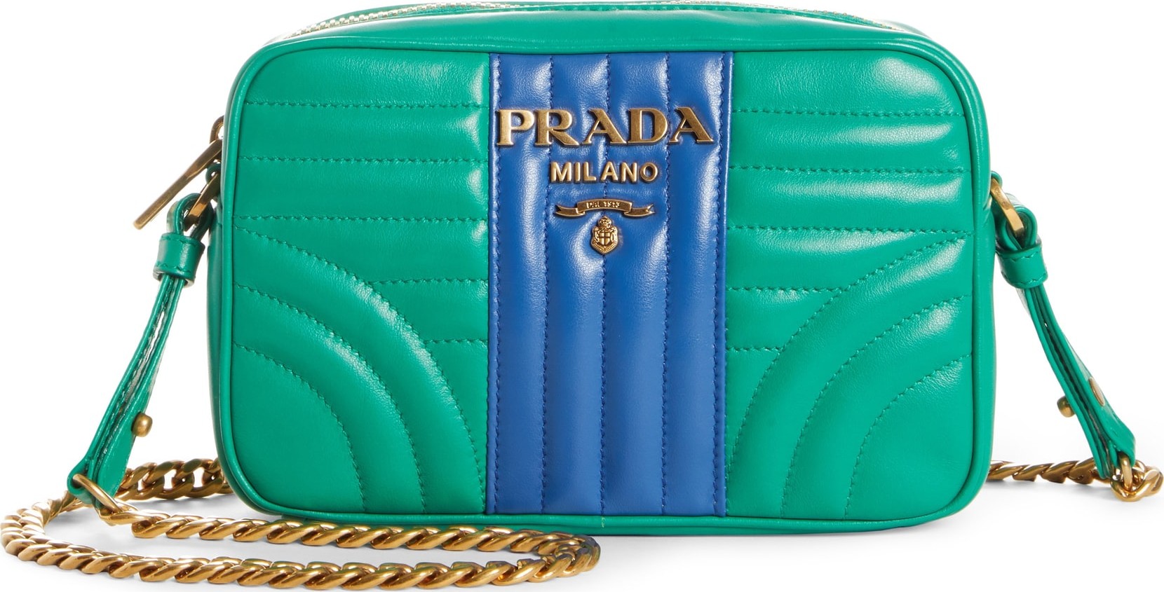 Prada Diagrammed Colorblock Leather Camera Bag