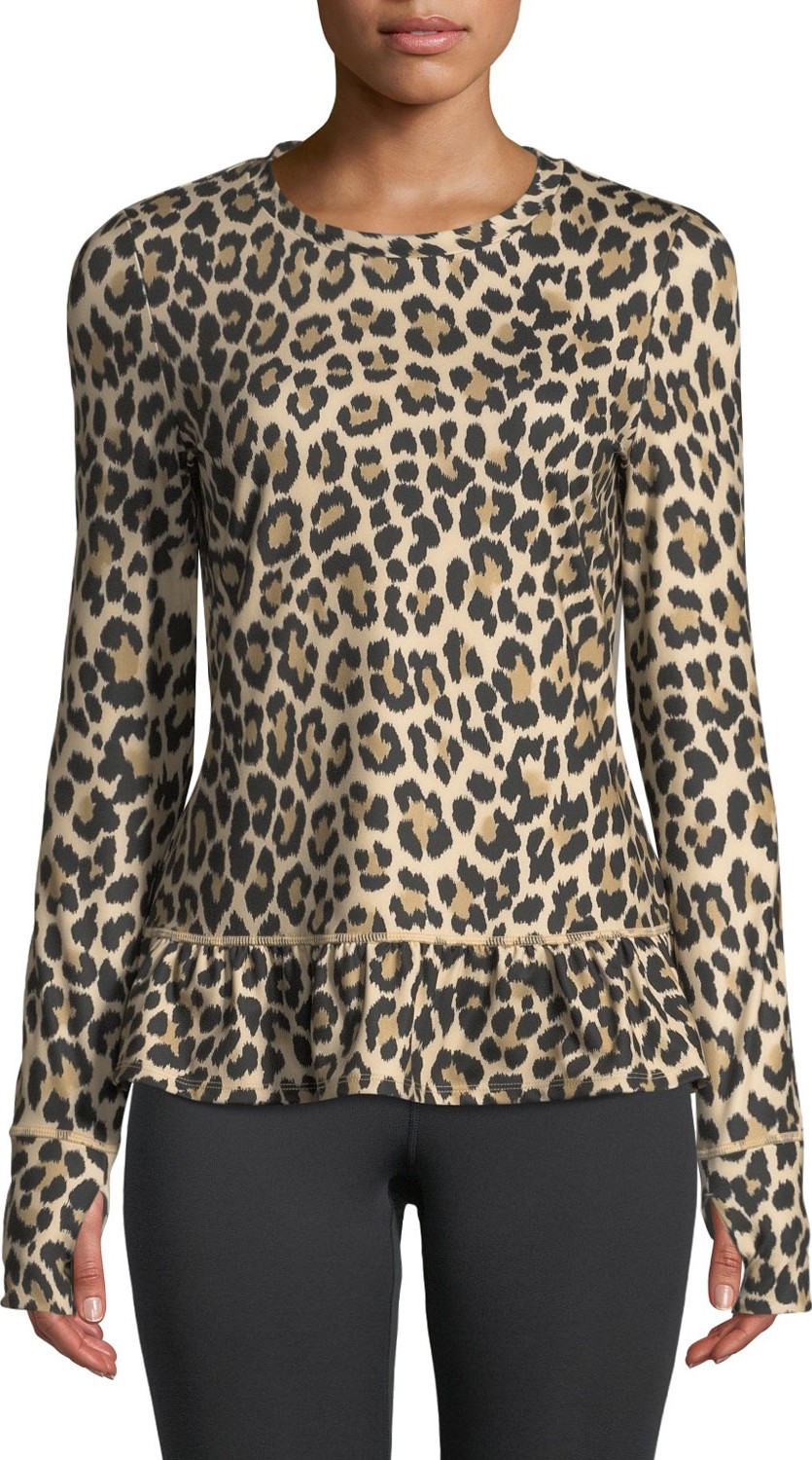 Kate Spade New York leopard-print long-sleeve flounce top