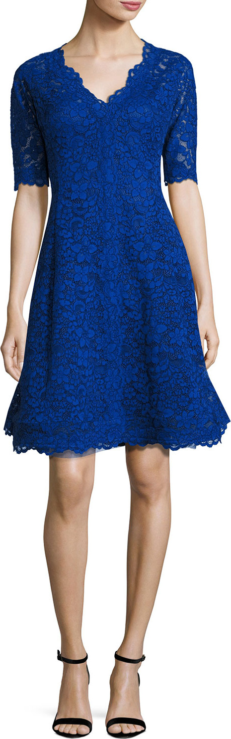 Rickie Freeman for Teri Jon Floral Lace Fit-and-Flare Cocktail Dress, Royal