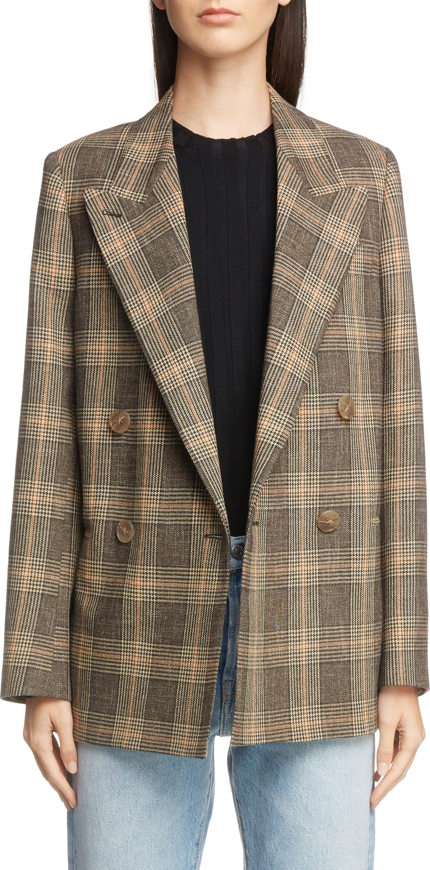 Acne Studios Check Double Breasted Wool & Cotton Jacket