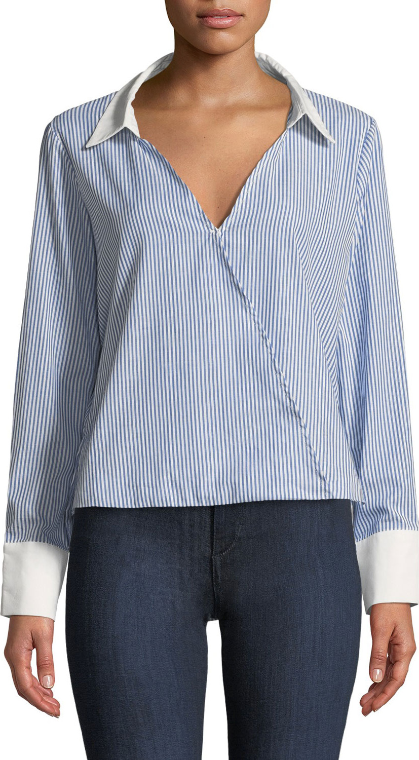 Bardot Striped Open-Back Frill Long-Sleeve Top