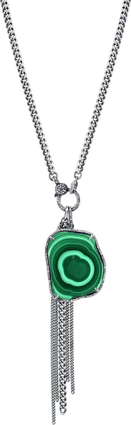 Sheryl Lowe Malachite Fringe Pendant Necklace, 44"