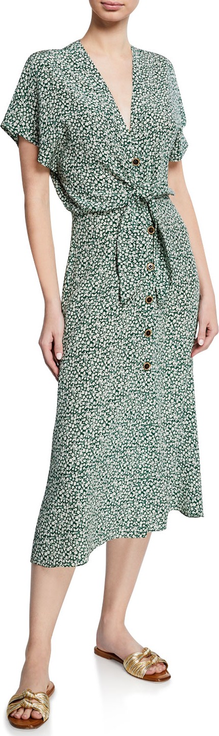 Veronica Beard Giana Floral-Print Short-Sleeve Silk Dress