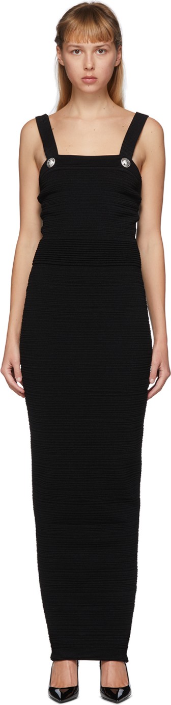 Balmain Black Knit Strap Long Dress