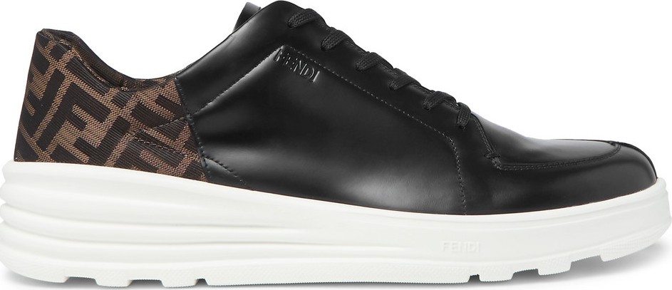 Fendi Logo-Jacquard Leather Sneakers