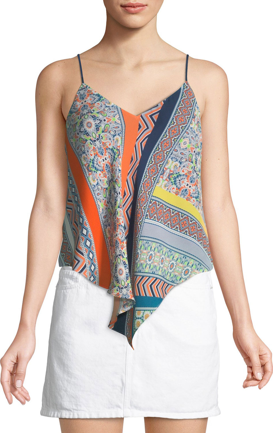 Ramy Brook Amal Freya Mixed-Print Silk Scarf Camisole