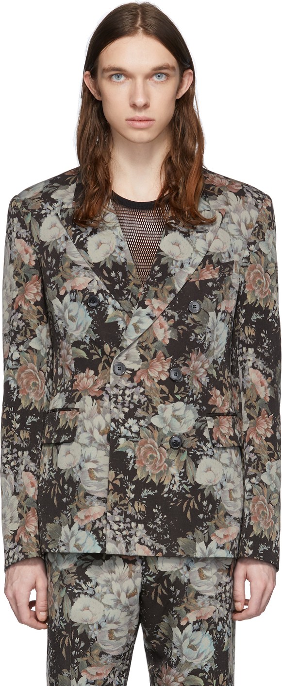 Dries Van Noten Multicolor Wool Floral Double-Breasted Blazer