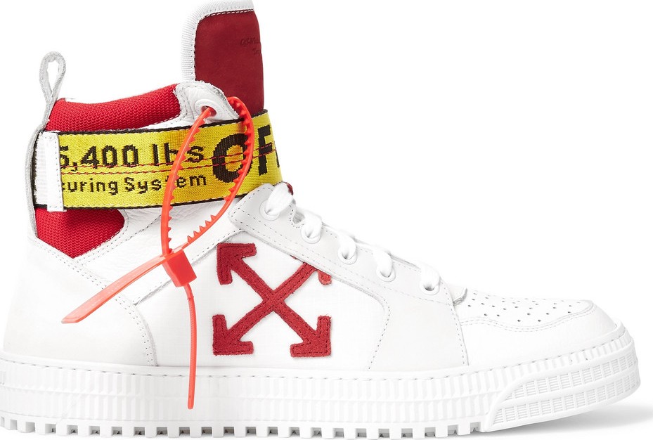 Off White Industrial Full-Grain Leather, Suede and Ripstop High-Top Sneakers