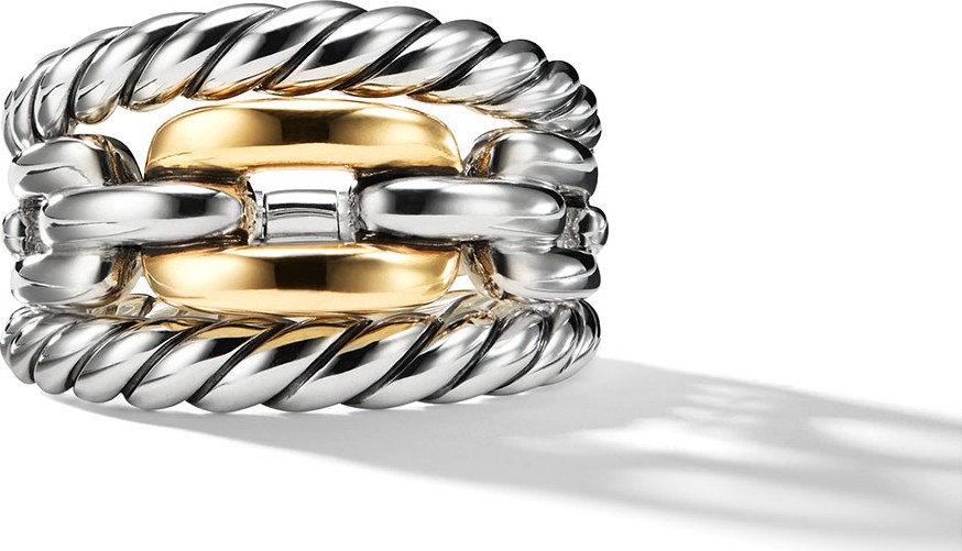 David Yurman Wellesley Link Three-Row Ring w/ 18k Gold