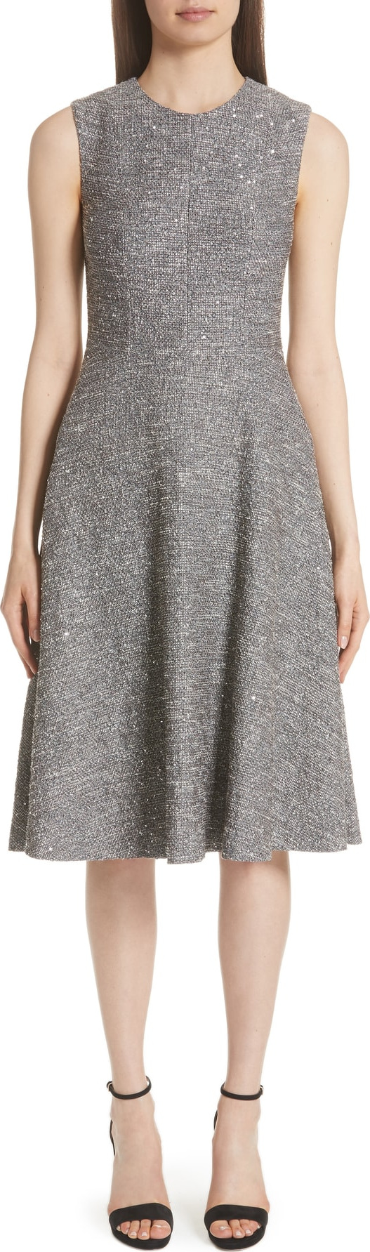 Lela Rose Sequin Embroidered Tweed Fit & Flare Dress