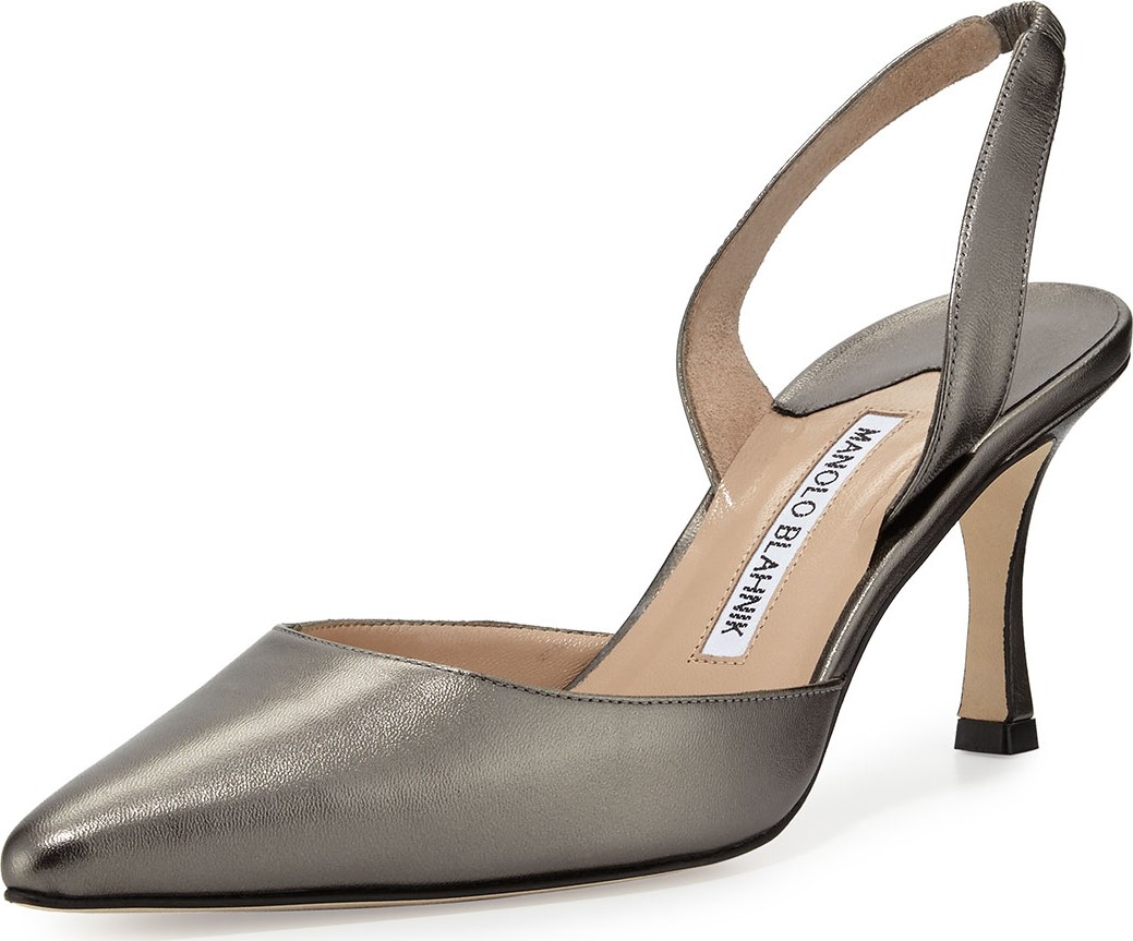 Manolo Blahnik Carolyne Leather Mid-Heel Halter Pumps