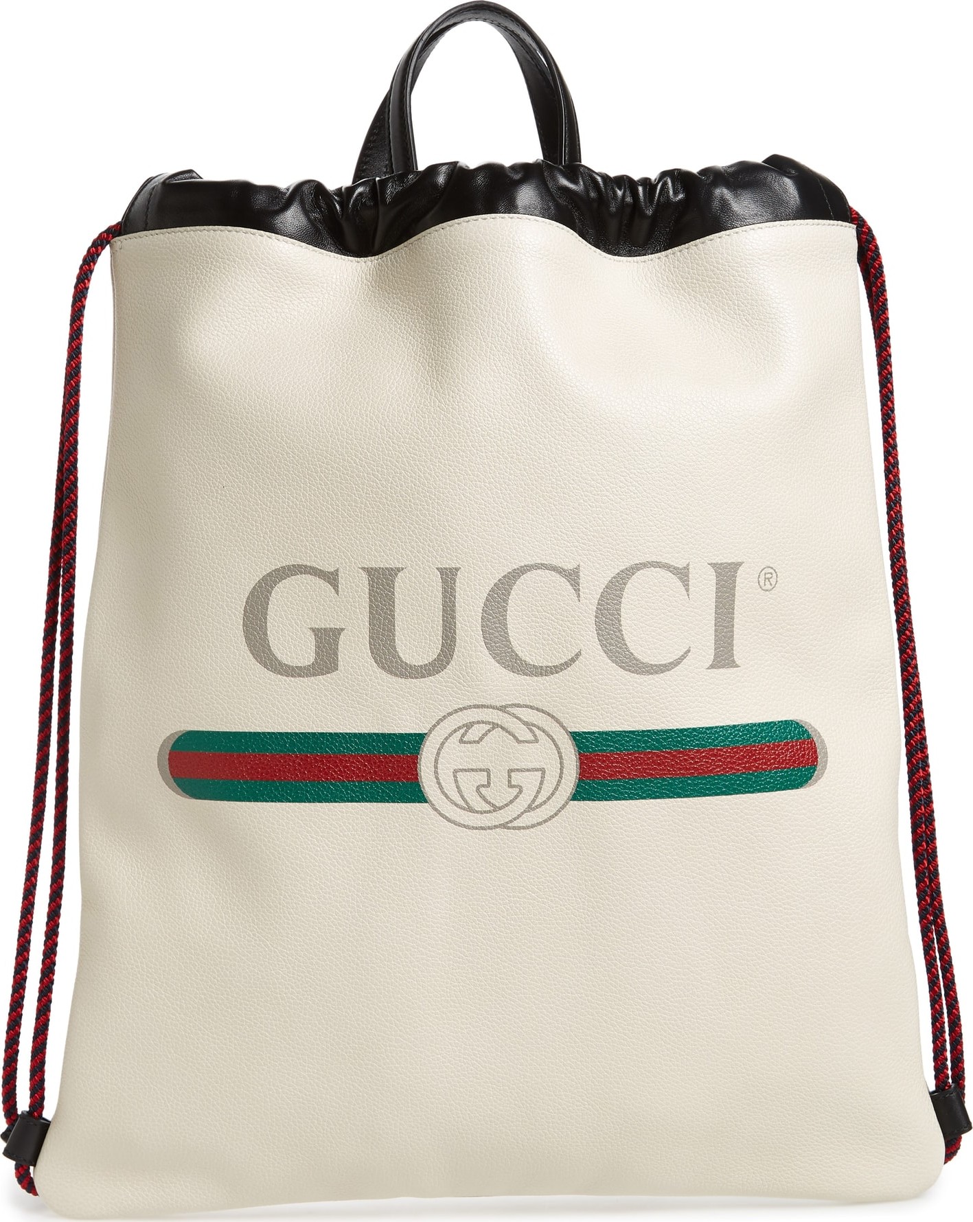 Gucci Logo Leather Drawstring Backpack