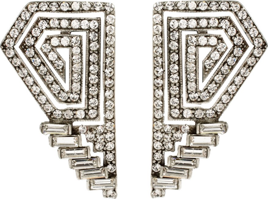 Ben-Amun Crystal Deco Geometric Clip Earrings