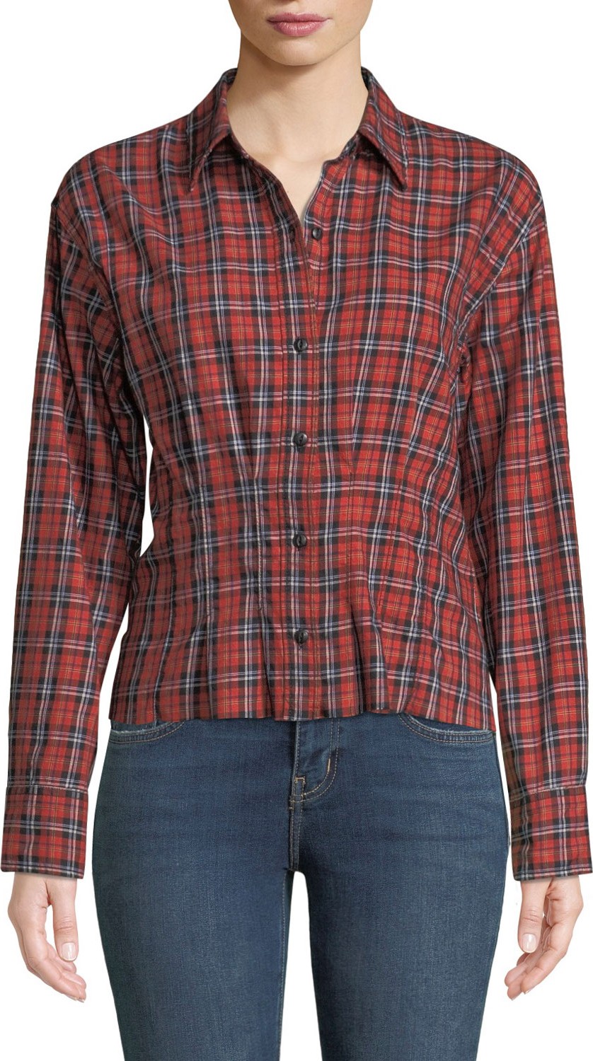 Current/Elliott The Tella Structured Plaid Button-Front Shirt