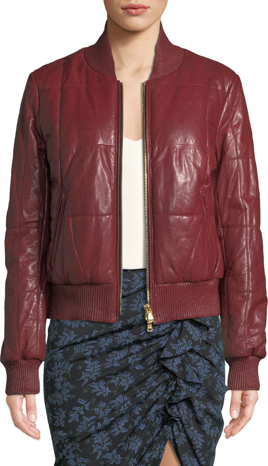 Veronica Beard Malin Quilted Leather Zip-Front Bomber Jacket