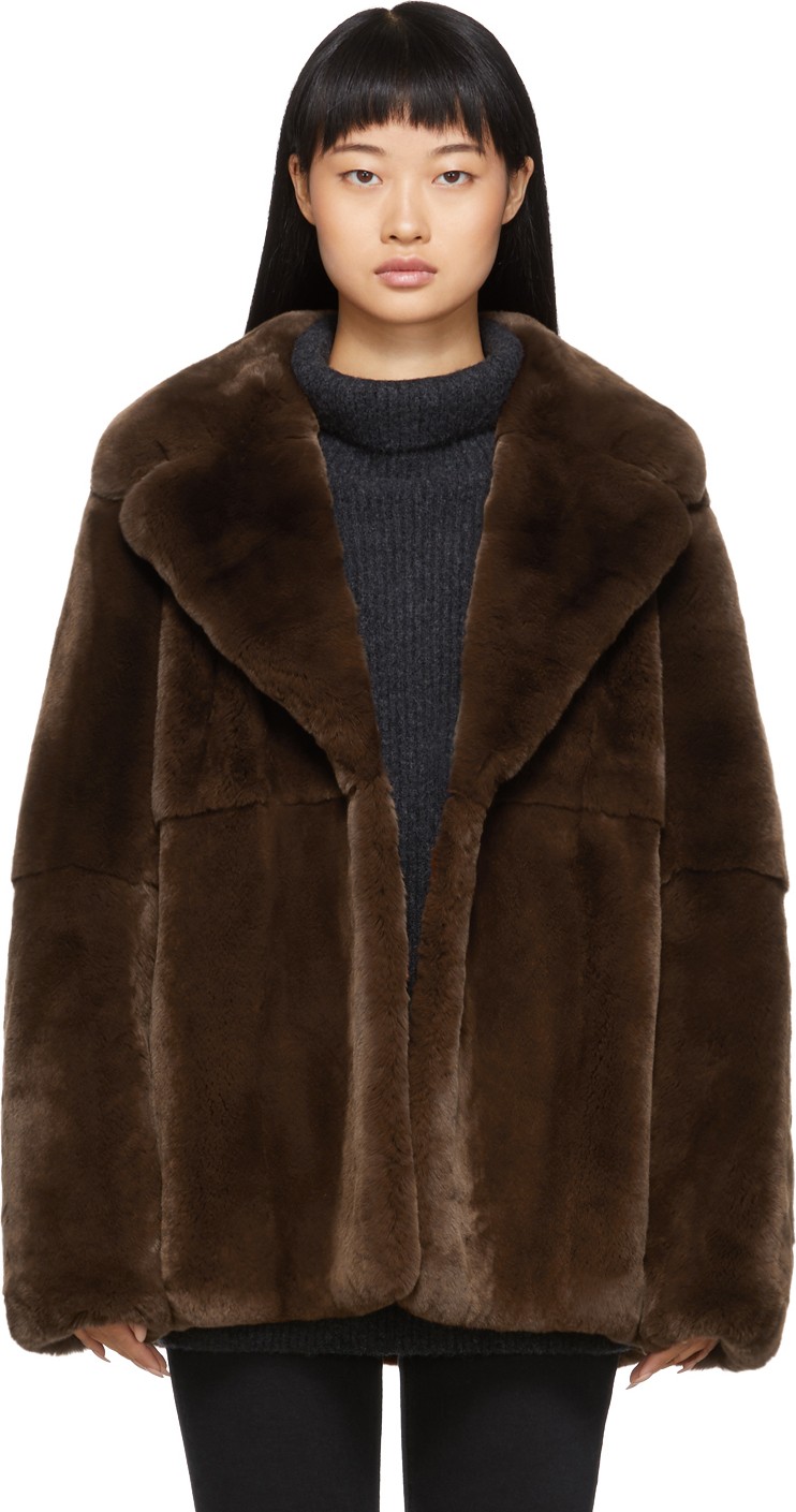 Yves Salomon Brown Rex Rabbit Fur Jacket