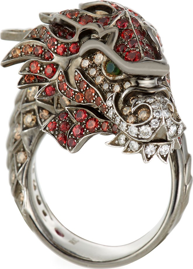 Roberto Coin 18k Cognac Diamond & Sapphire Dragon Ring, Size 6.5
