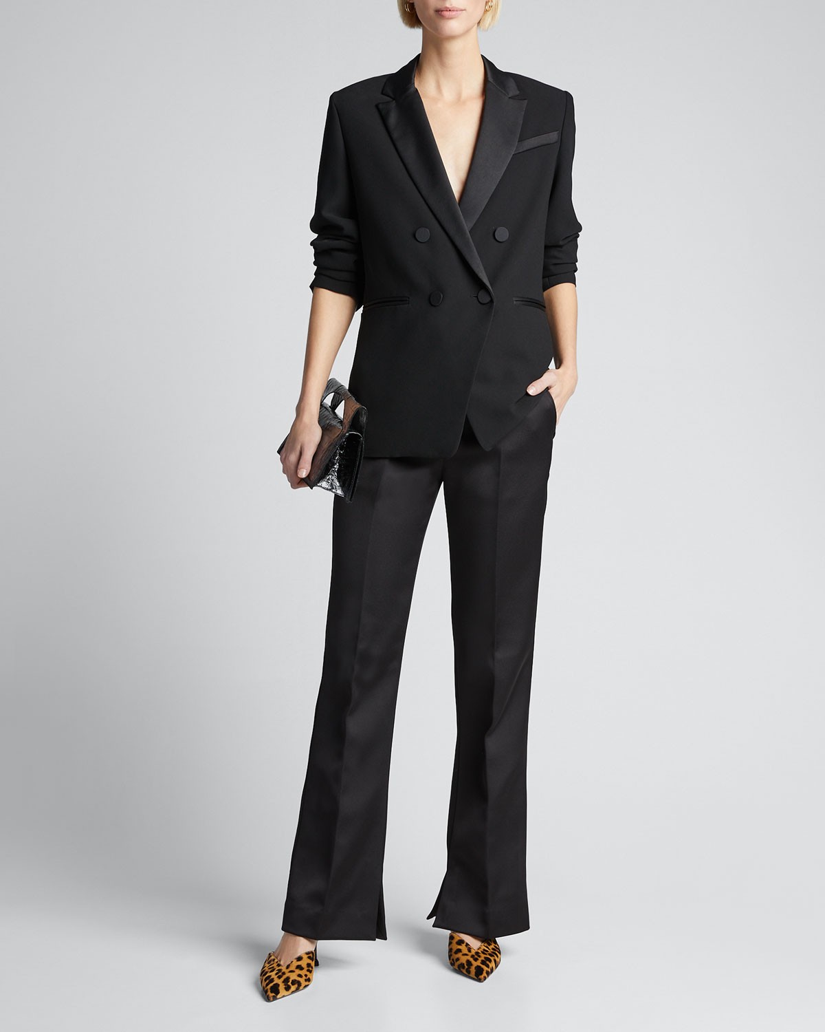 FRAME DENIM Double Breasted Tux Satin Blazer