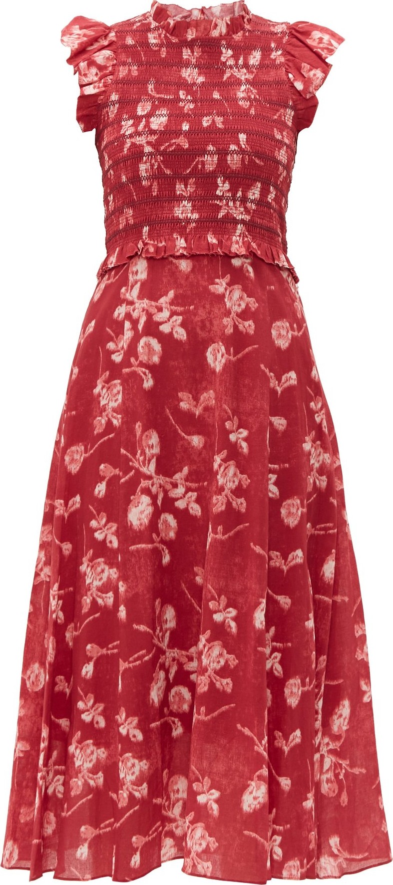 SEA Monet shirred floral-print cotton midi dress