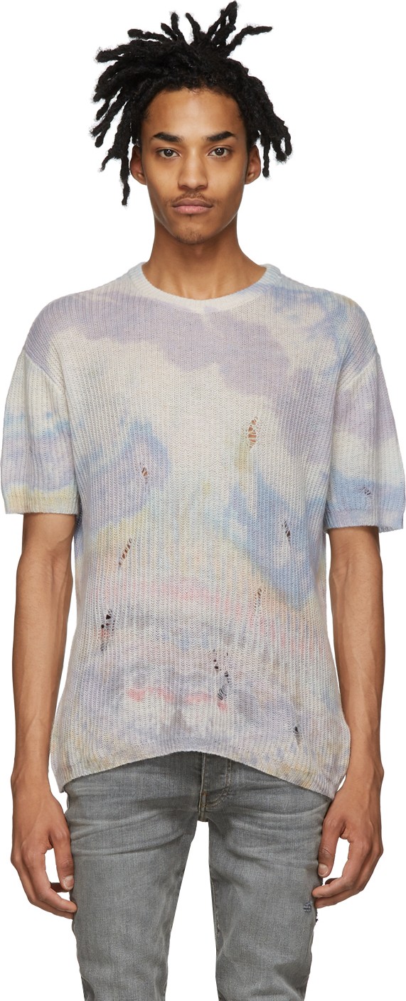 Amiri Multicolor Cashmere Tie-Dye Short Sleeve Sweater