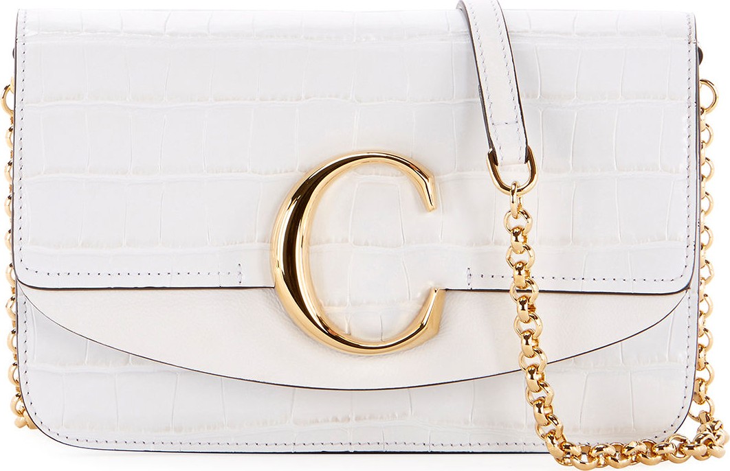 Chloe C Croc-Embossed Leather Shoulder Bag
