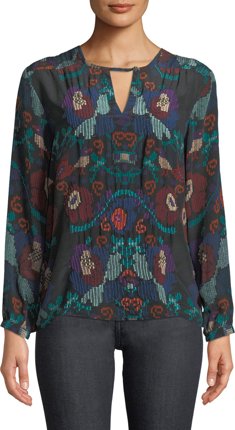 Tolani Caitlyn Long-Sleeve Multicolor Embroidered Blouse