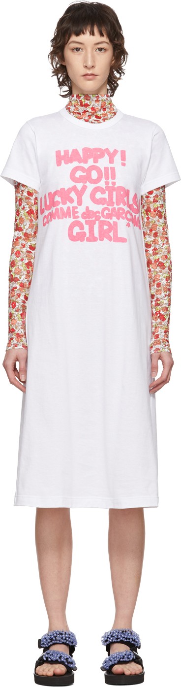 Comme Des Garçons Girl White Cotton Logo T-Shirt Dress