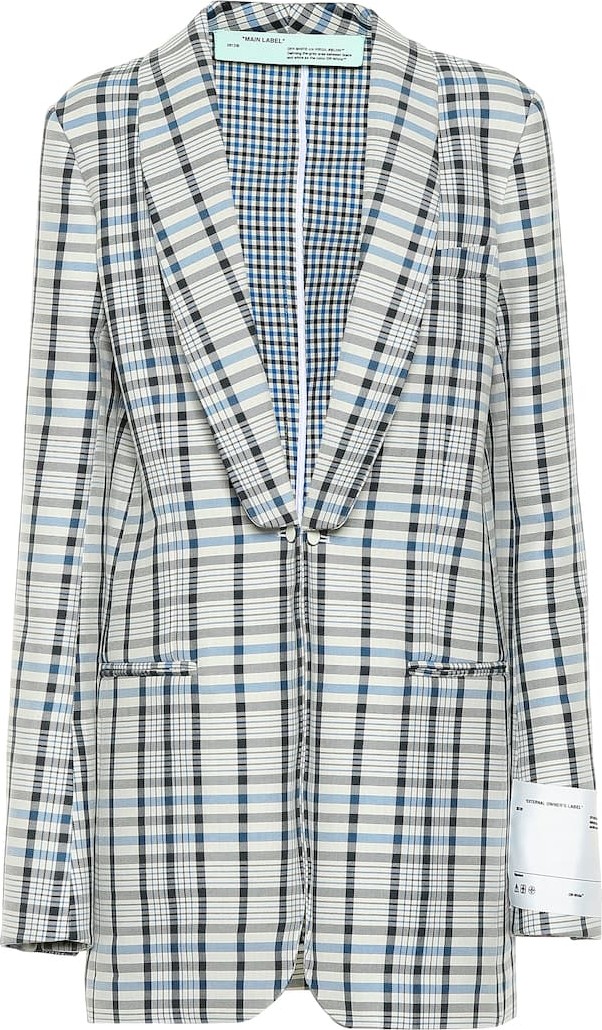 Off White Checked cotton and silk blazer