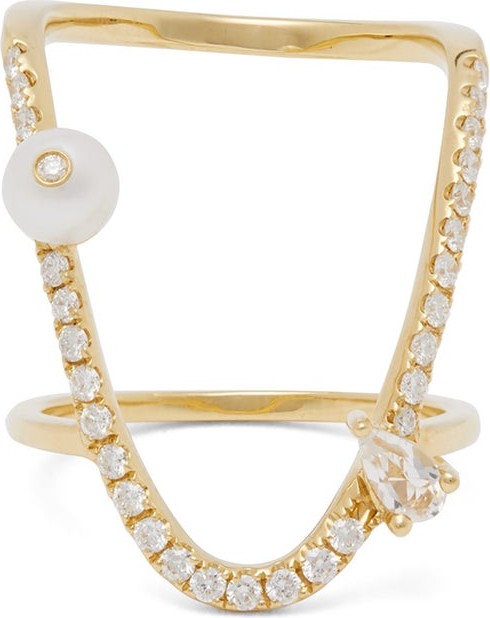 Anissa Kermiche U diamond, white sapphire & pearl ring