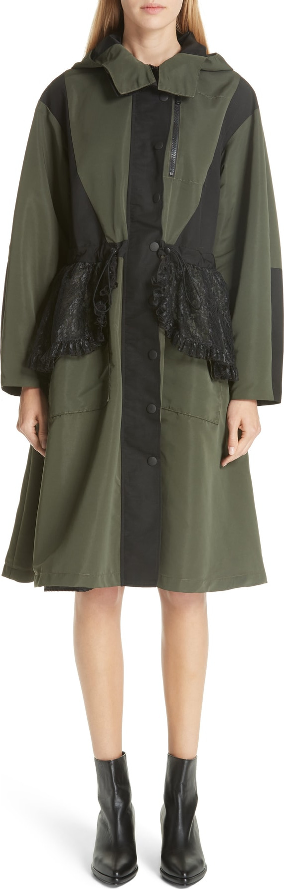 Sandy Liang Lace Overlay Hooded Coat