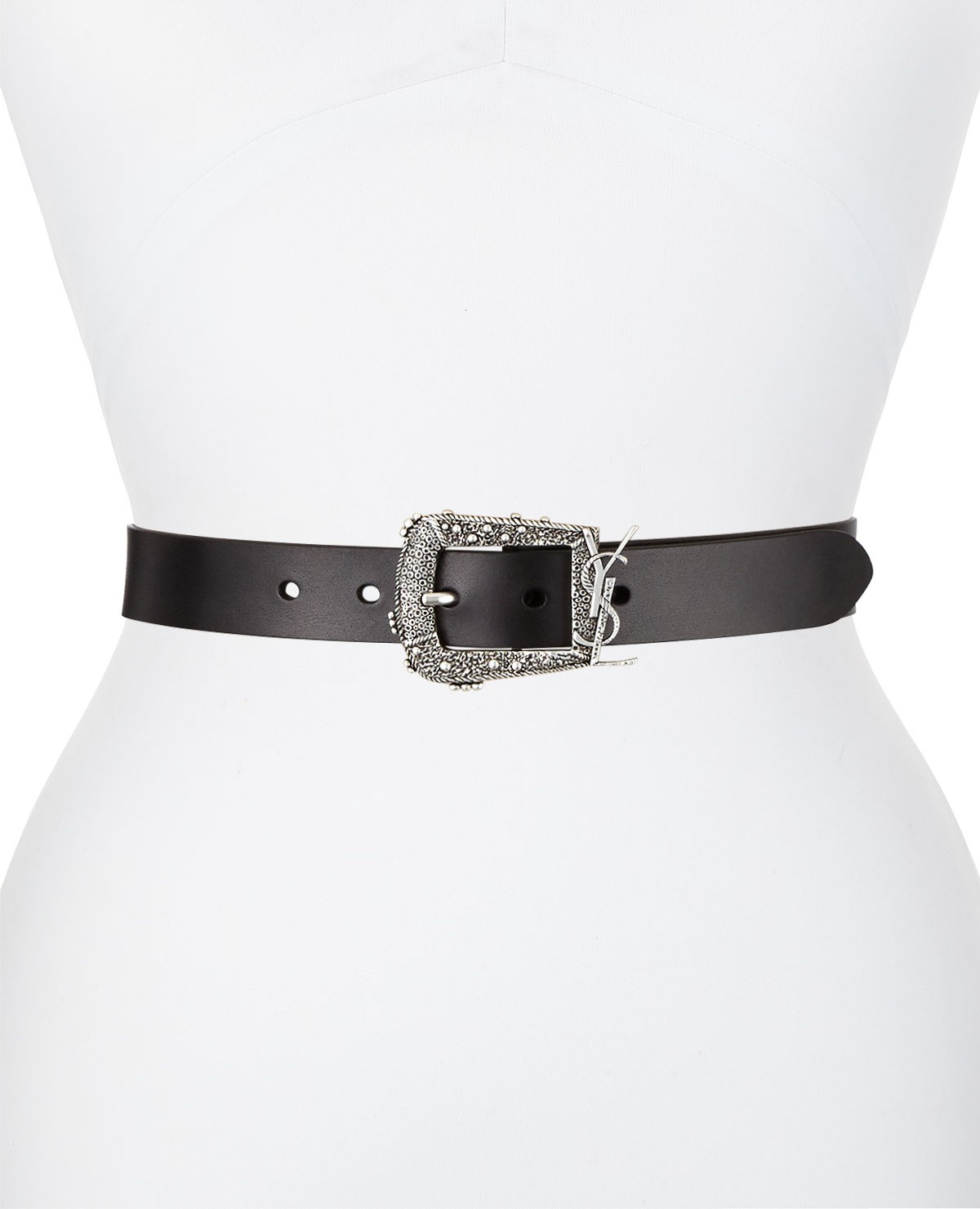 Saint Laurent Leather Belt w/ Ornate YSL Buckle