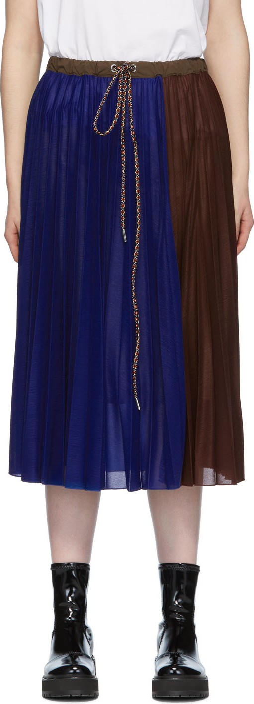 Moncler Genius 2 Moncler 1952 Navy & Burgundy Pleated Drawstring Skirt