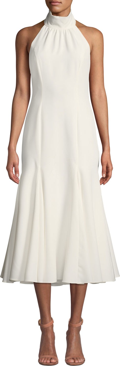 MILLY Penelope Italian Cady Halter Dress w/ Open Back