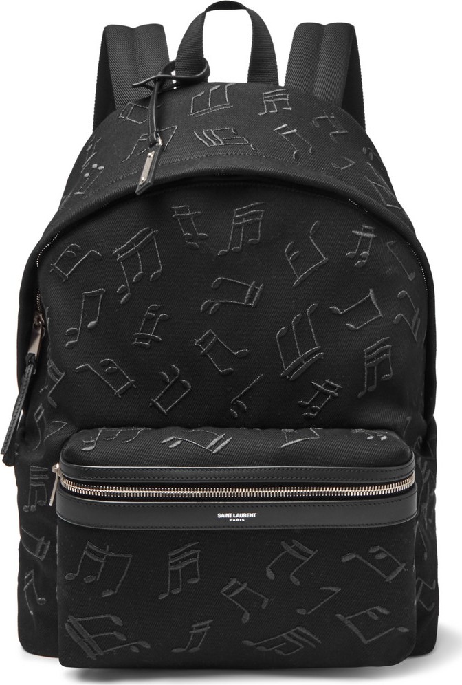 Saint Laurent Leather-Trimmed Embroidered Canvas Backpack