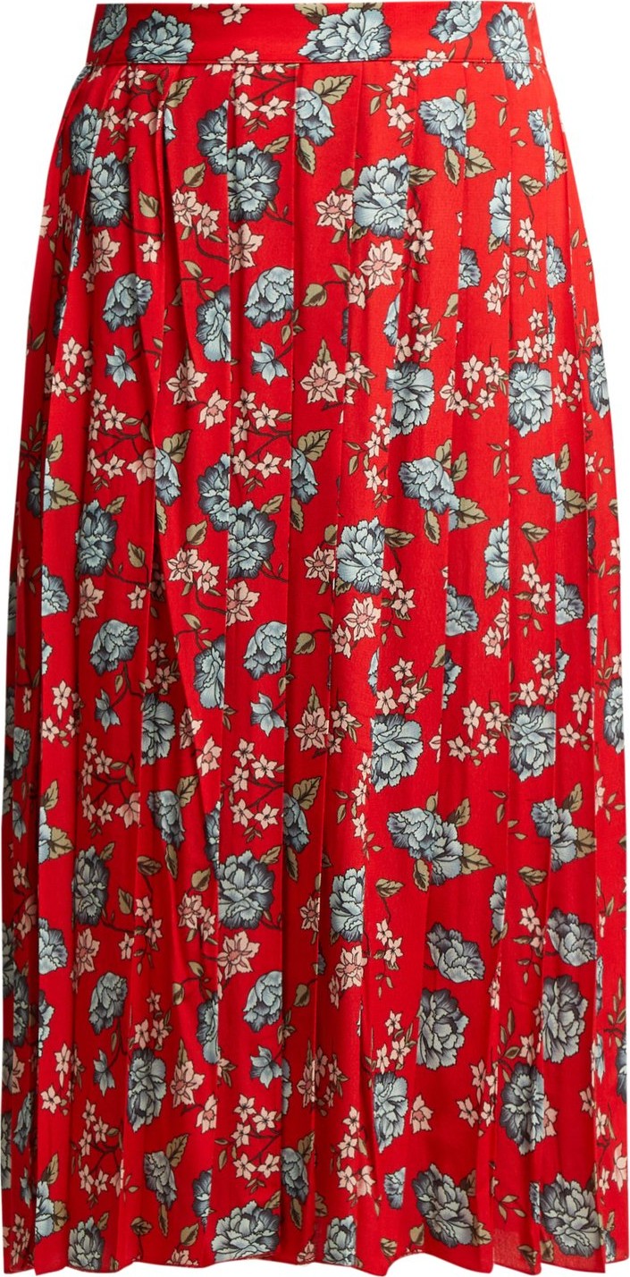 Vetements Pleated floral-print crepe midi skirt