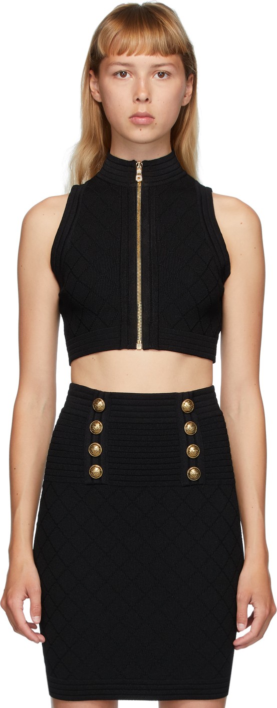 Balmain Black Diamond Knit Button Top