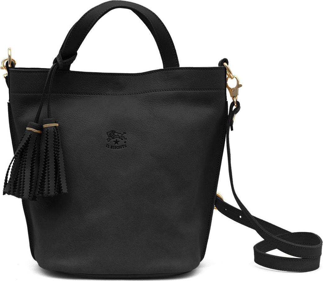 Il Bisonte Cowhide Leather Bucket Bag, Black
