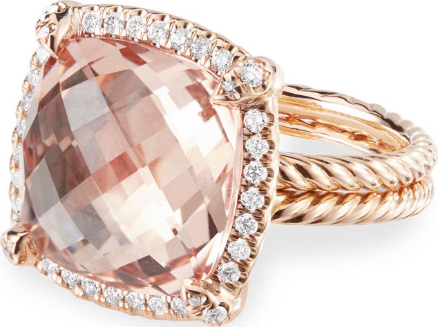 David Yurman Chatelaine 18k Rose Gold 14mm Morganite Ring, Size 8
