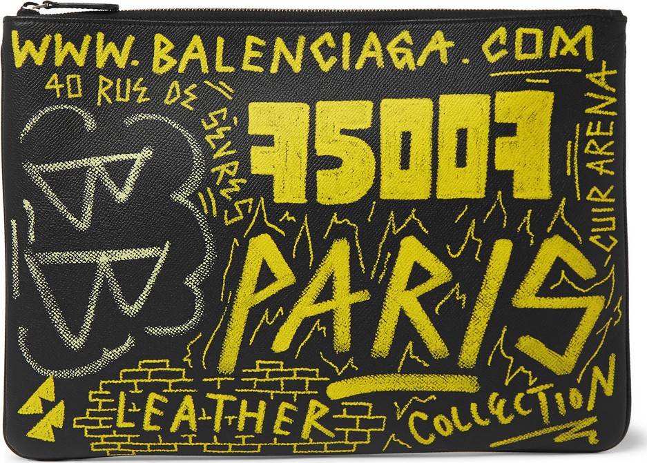 Balenciaga Printed Full-Grain Leather Pouch
