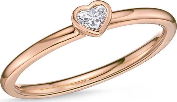Memoire 18k Rose Gold Heart Diamond Stack Ring, Size 6.5